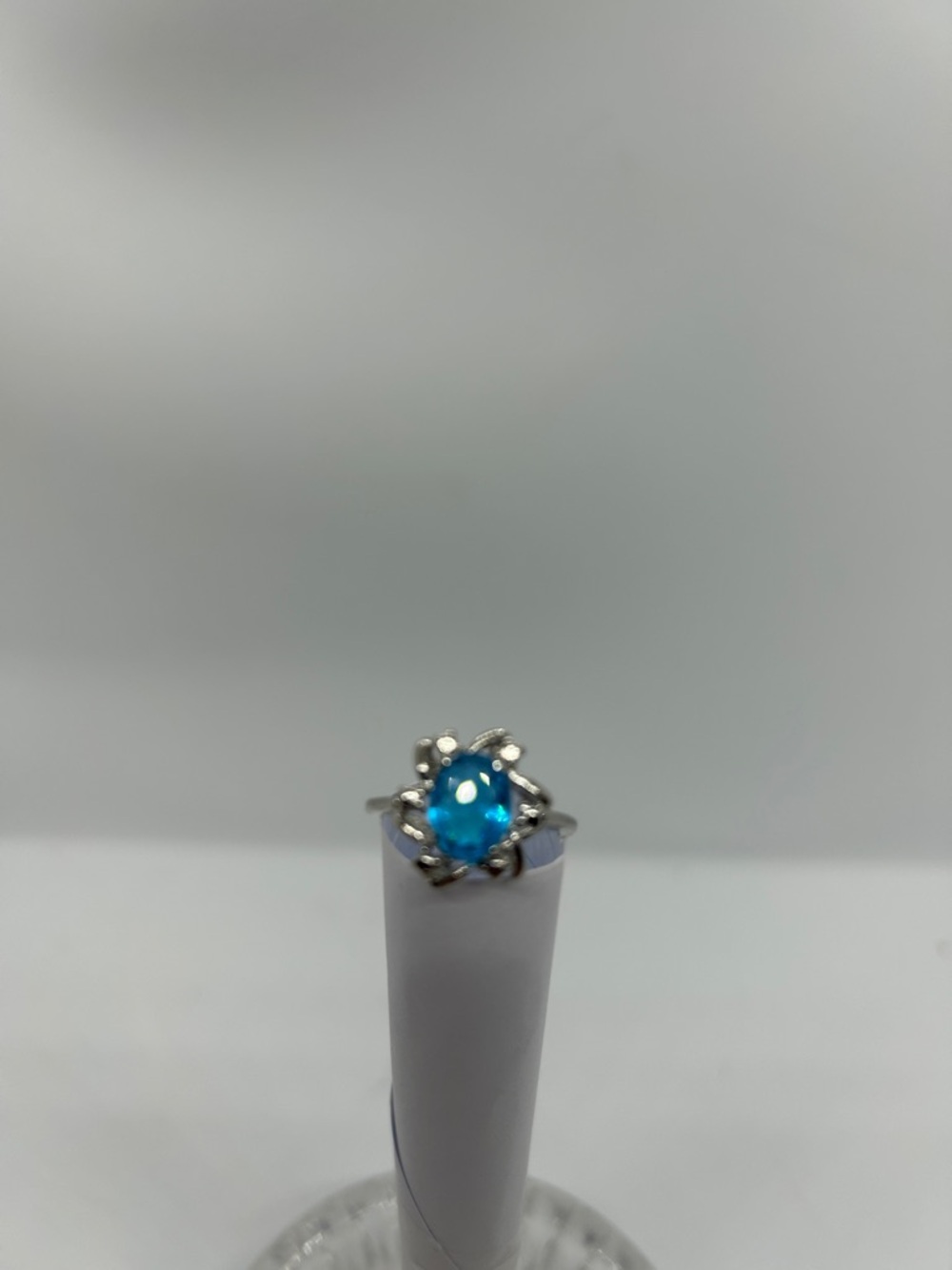 Blue Gemstone Silver Floral Ring - Women Jewelry